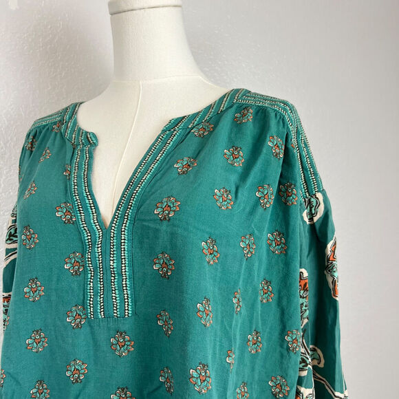 Knox Rose Shirt Womens XXL Green/Blue Boho Floral Print Blouse Lightweight Comfy - Picture 2 of 11
